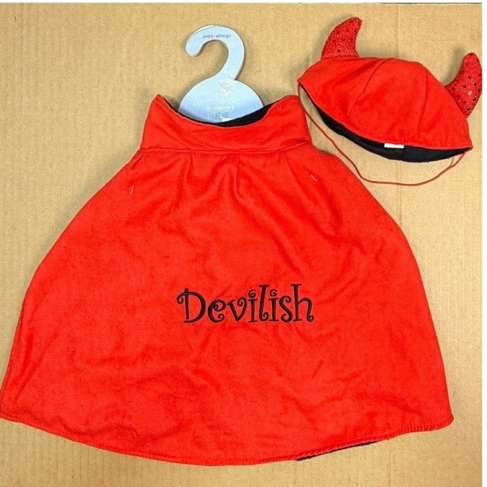 Icing Pet Costume Unisex L Red Devilish Cape Horns Halloween Sequin Devil Outfit